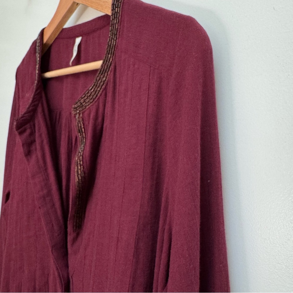Free People Beaded Button Front Pleated Top 100% Cotton Medium - Picture 4 of 13